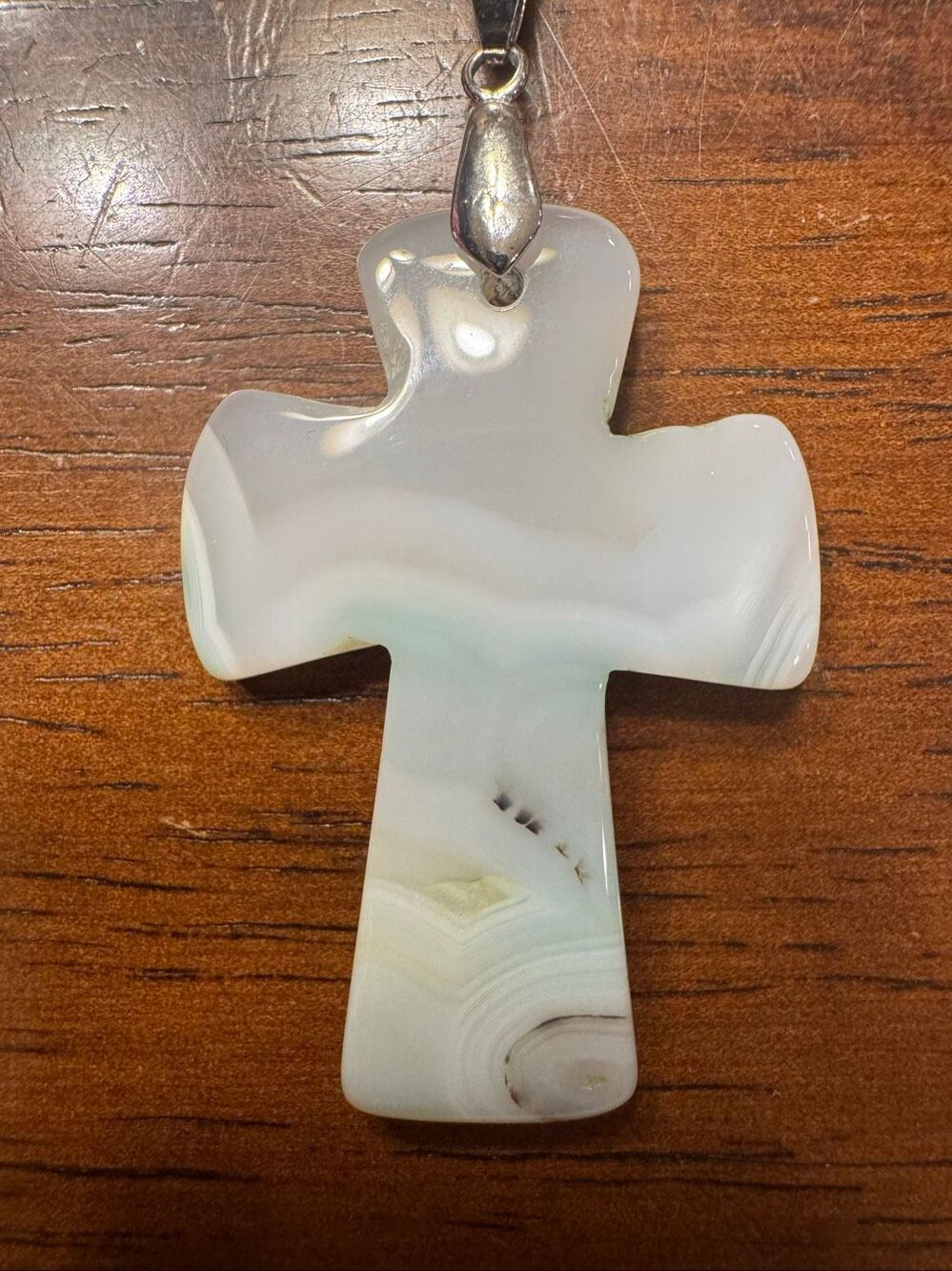 Agate Chalcedony Stone Cross Pendant Necklace KGP Long Chain - Picture 2 of 4
